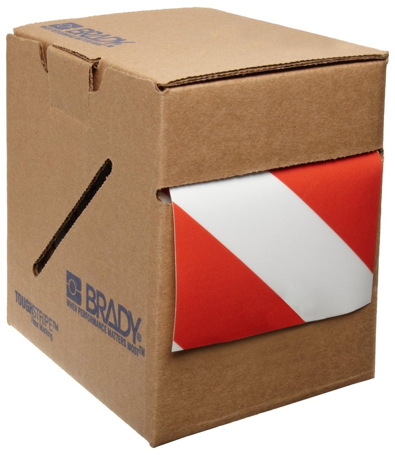 Brady - 104348 ToughStripe Nonabrasive Diagonal Stripes Floor Marking Tapes, 100' Length, 3" Width, Red and White (Pack of 1 Roll) - Image 1